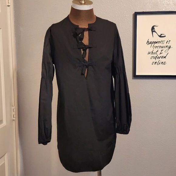 GANNI Cotton Poplin Tie Front Tunic Dress - Picture 2 of 5